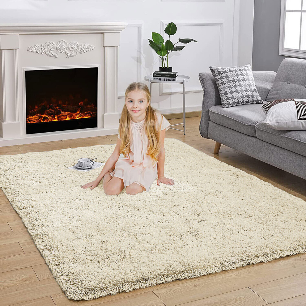 (CREAM, 120 X 170) Extra Large Soft Pile Shaggy Rugs Living Room Rug