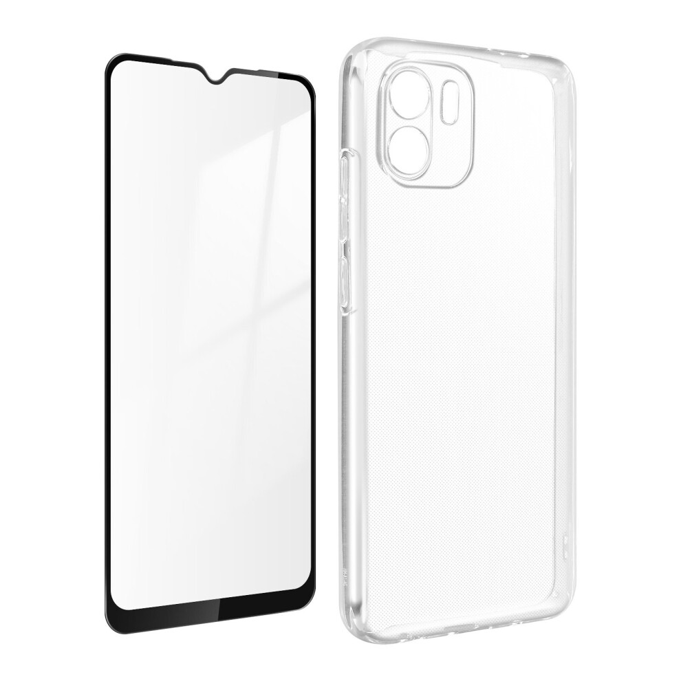 Xiaomi Redmi A1 2022 Case Silicone Gel Tempered Glass 9H Contour Black 3662427691017