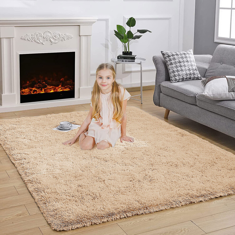 (BEIGE, 80 X 150) Extra Large Soft Pile Shaggy Rugs Living Room Rug