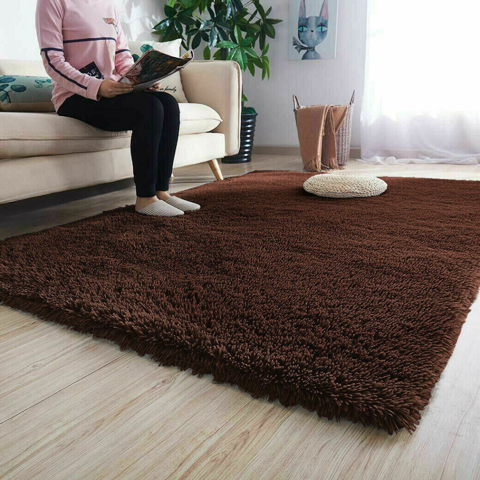 (FLUFY BROWN, 80 X 150) Extra Large Soft Pile Shaggy Rugs Living Room Rug