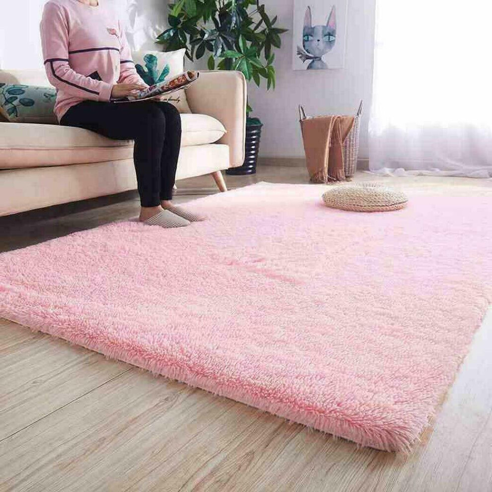 (FLUFY PINK, 80 X 150) Extra Large Soft Pile Shaggy Rugs Living Room Rug