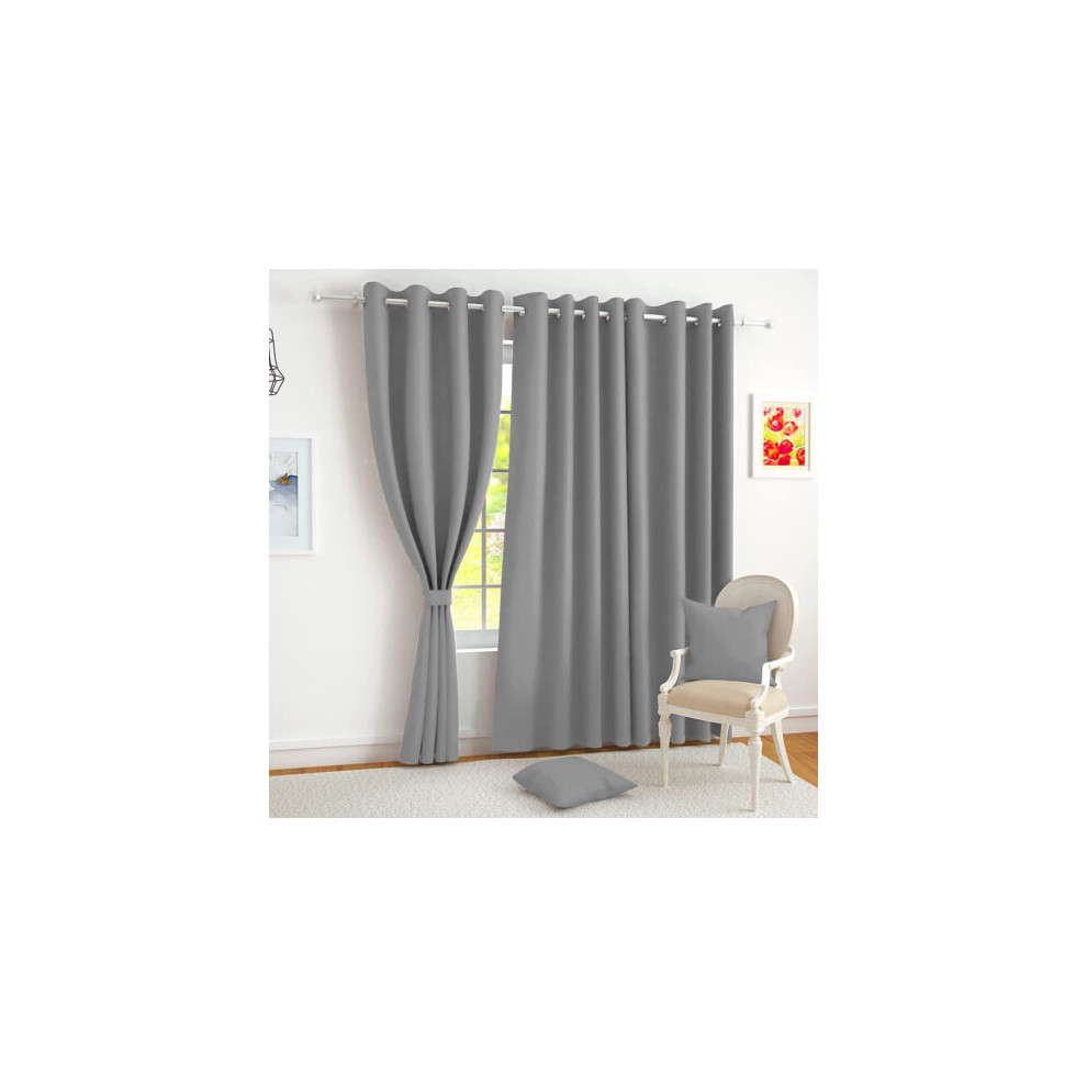 (66" width x 84" drop (Single Panel), Light Grey) Luxury Insulated Heavy Thermal Blackout Eyelet Curtains Ring Top Ready Made Pair Window Panel Free T