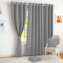 (66" width x 72" drop, Light Grey) Luxury Insulated Heavy Thermal Blackout Eyelet Curtains Ring Top Ready Made Pair Window Panel Free Tieback 2PC Curtain For Living Room Bedroom