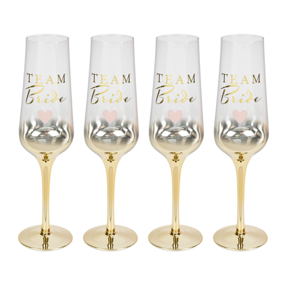 Team Bride Prosecco Glasses Hen Party Bridal Shower Champagne Flutes Set of 4