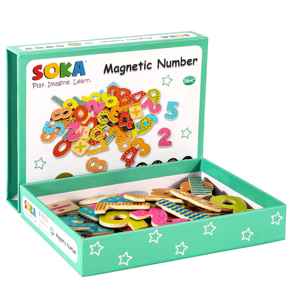 SOKA Magnetic Wooden Numbers (60 pcs) Toy Fridge Magnet Kids 3+