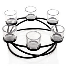6 Tealight Candle Holder Black Metal Table Wreath 31cm Contemporary Home Decor