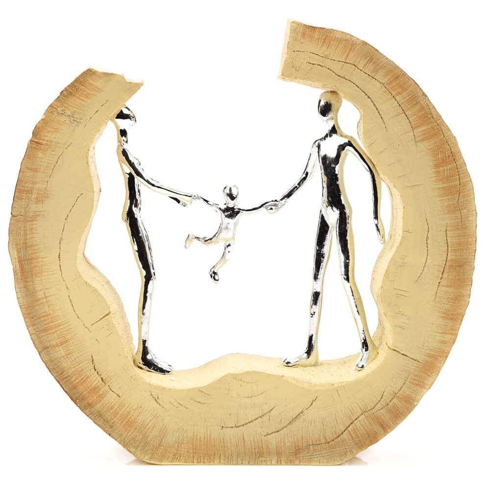 Chrome Parents & Child Figures Family Ornament In Bark Contemporary Home Decor