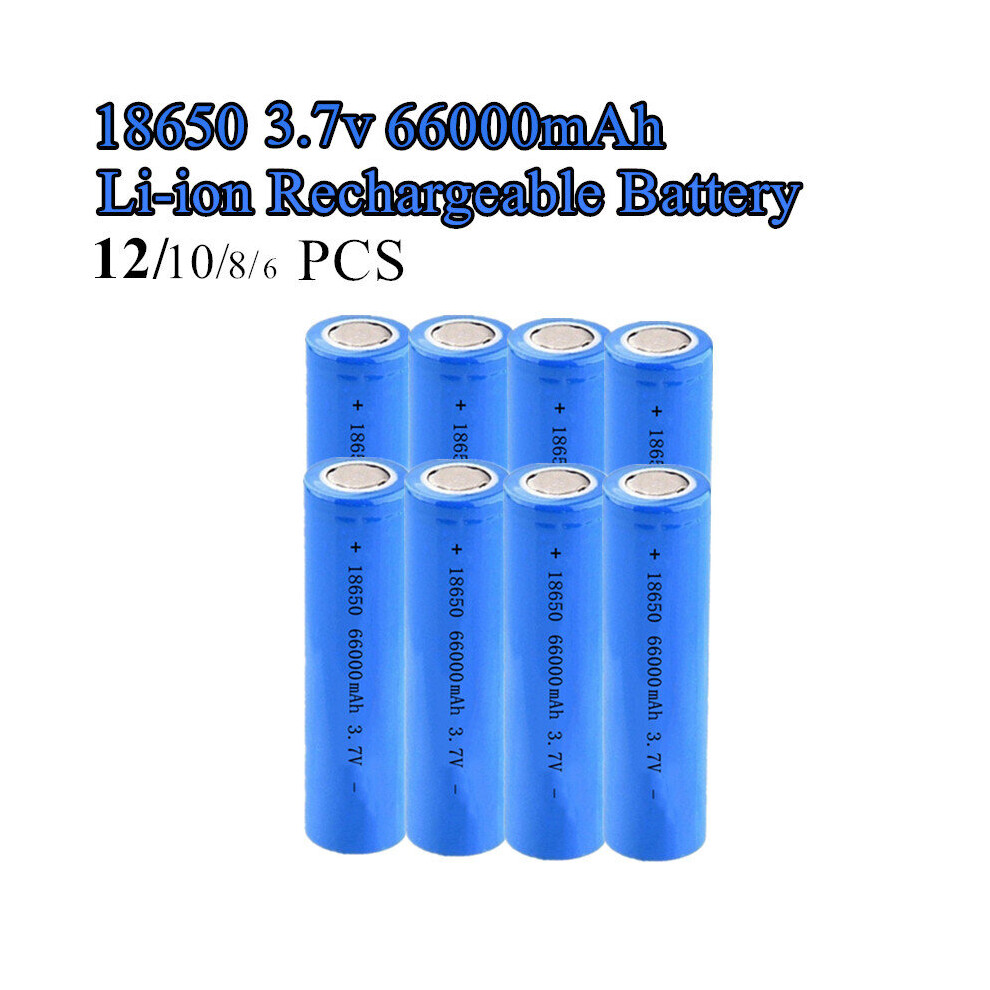 (6pcs) 3.7V 18650 66000mAh Rechargeable Li-ion Battery