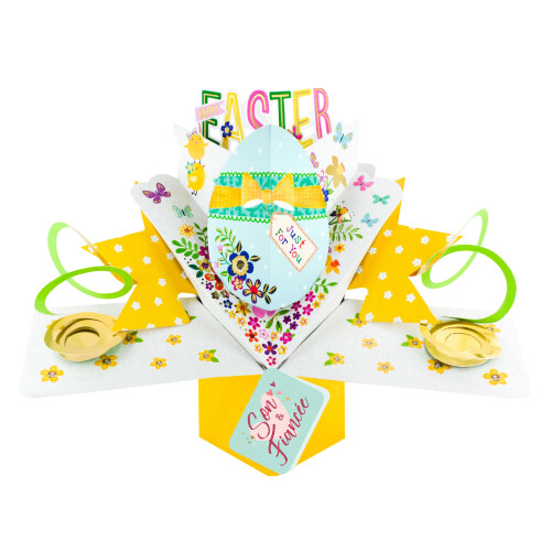 Easter Card Son & Fiancee Happy Easter Decorated Egg Pop Up Easter Card