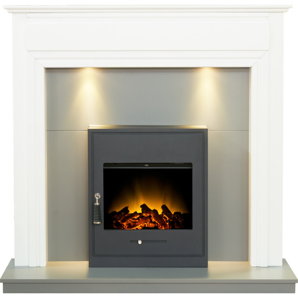 Adam Honley in White & Grey with Oslo Electric Inset Stove, 48 Inch