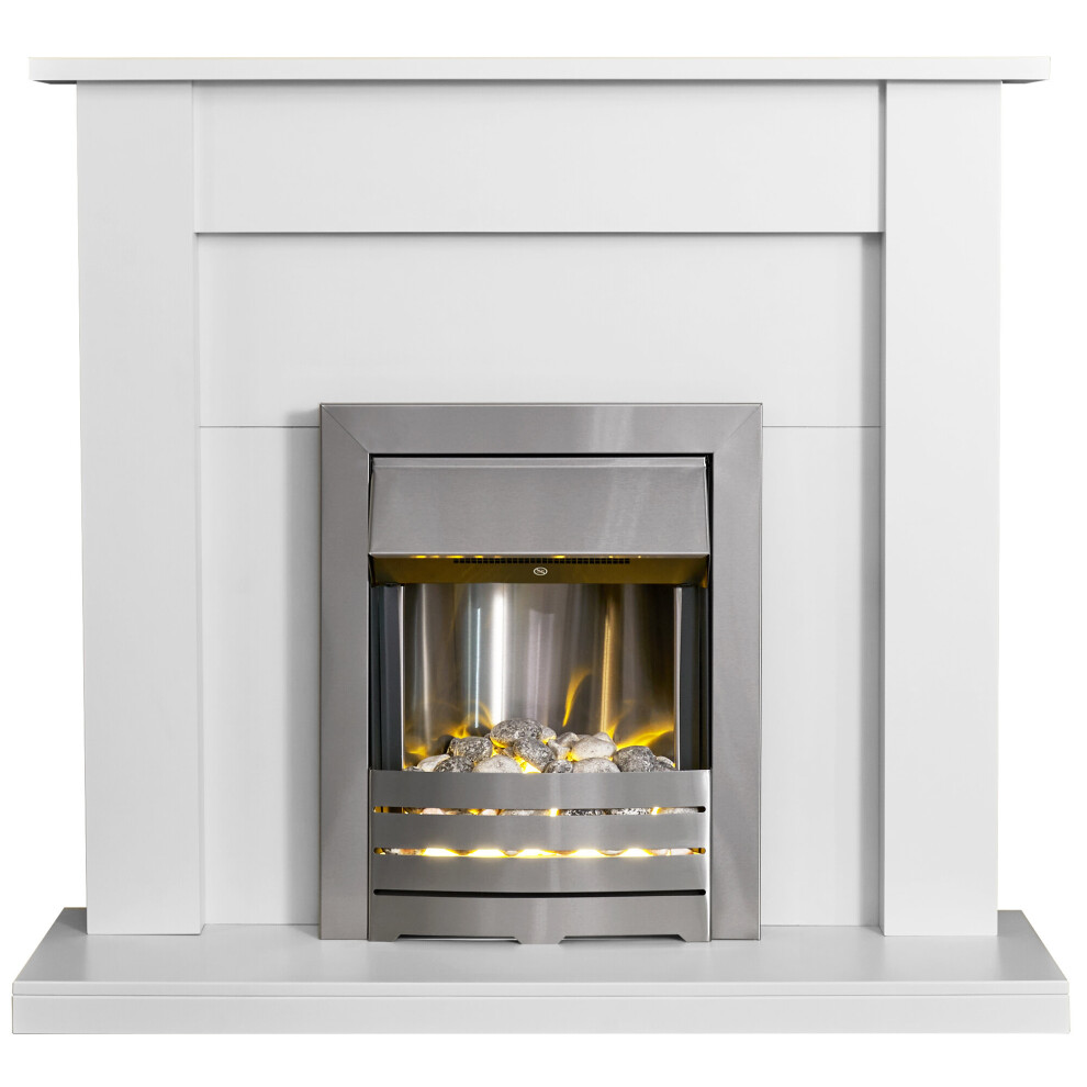 Adam Sutton in White with Helios Electric Fire in Brushed, 43 Inch
