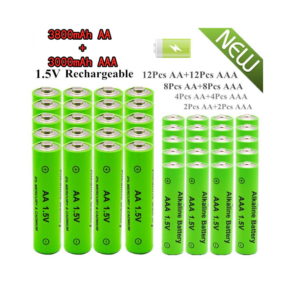 (12pcs AA + 12pcs AAA) 1.5V 3800mAh AA + 3000mAh AAA NI-MH Rechargeable Battery