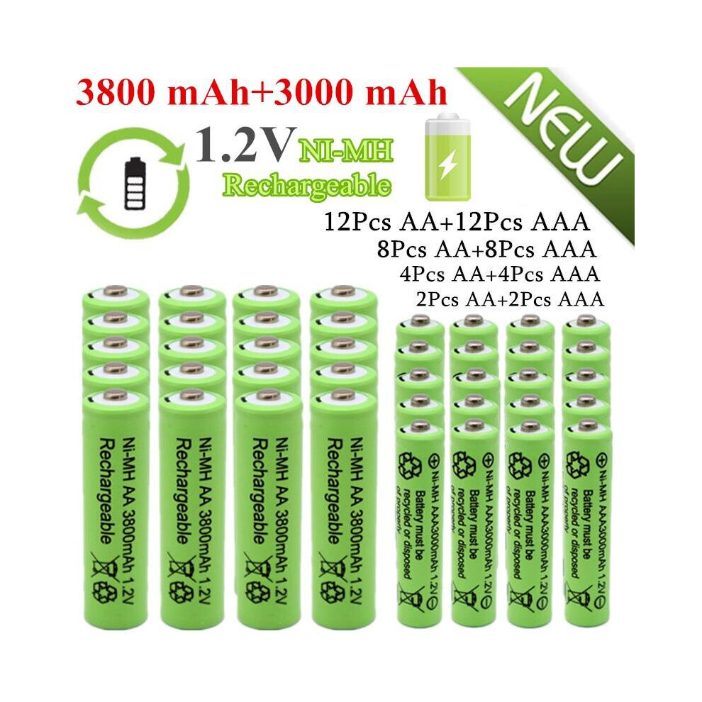 (12pcs AA + 12pcs AAA) 1.2V 3800mAh AA + 3000mAh AAA NI-MH Rechargeable Batteries