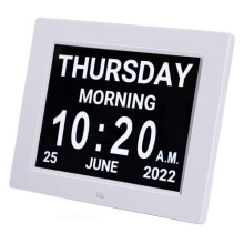 (White) 8 Inch Digital Day Alarm Clock LED Calendar Dementia Time Date Month Memory 1024×768 XGA