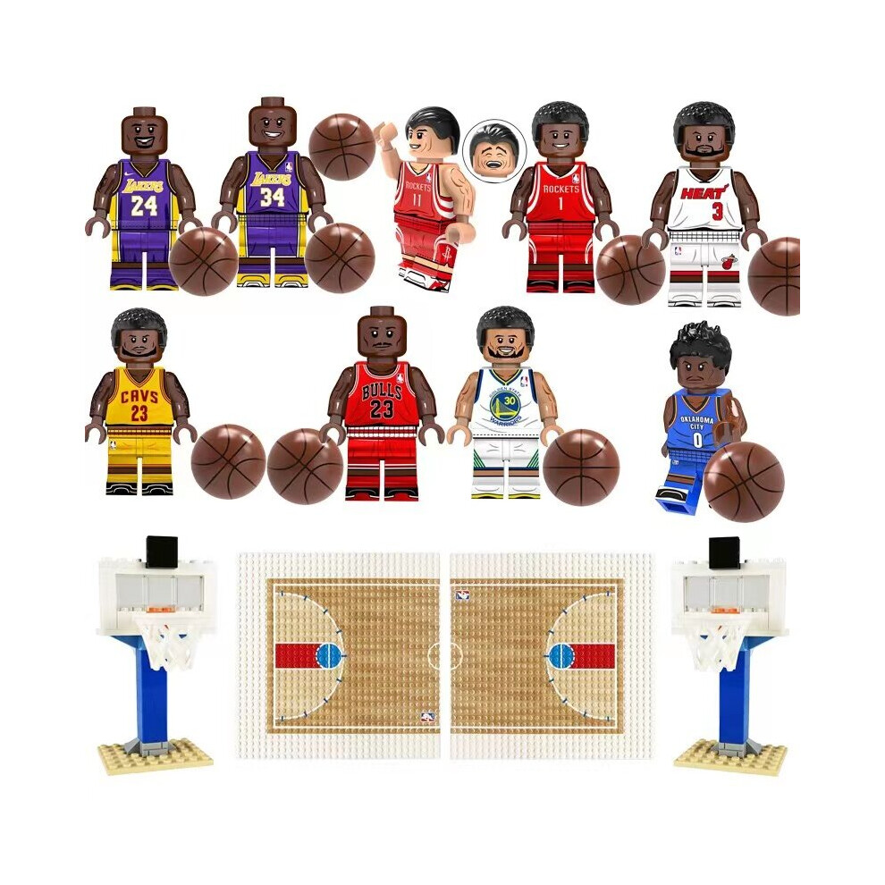 (Style B) NBA Basketball suit building block basketball frame basketball court floor small particle assembly toy fit Lego