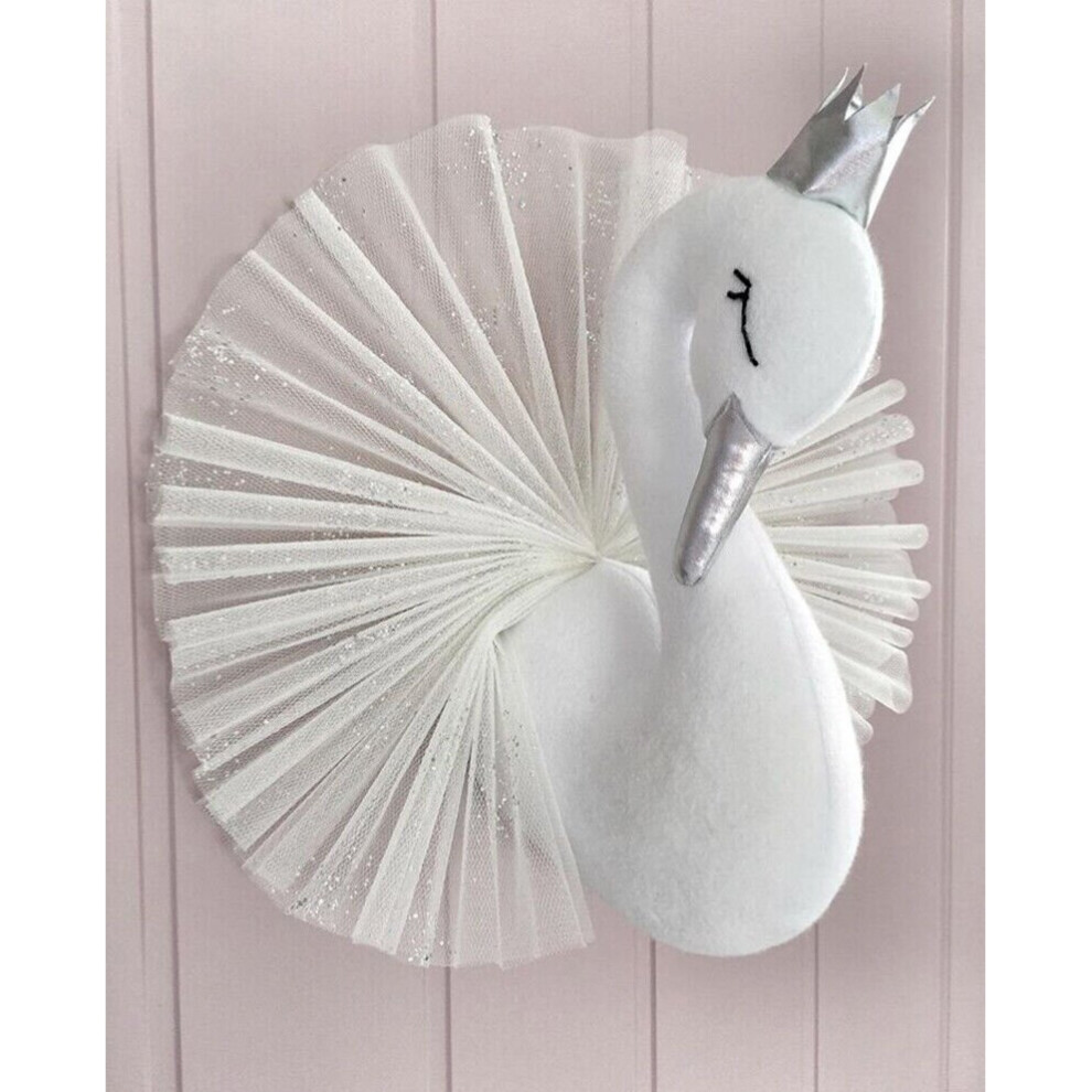 (  White) 3D Swan Doll Wall Hanging Animal Head Stuffed Toy Kids Girls Nursery