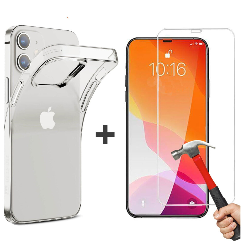Apple Iphone 12 Clear Bumper Case Cover & 9H Tempered Glass Screen Protector 9360159024984