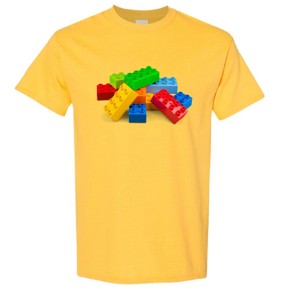 (Yellow, XL) Colourful Lego Building Blocks Brick Fun Toys Men T Shirt Tee Top