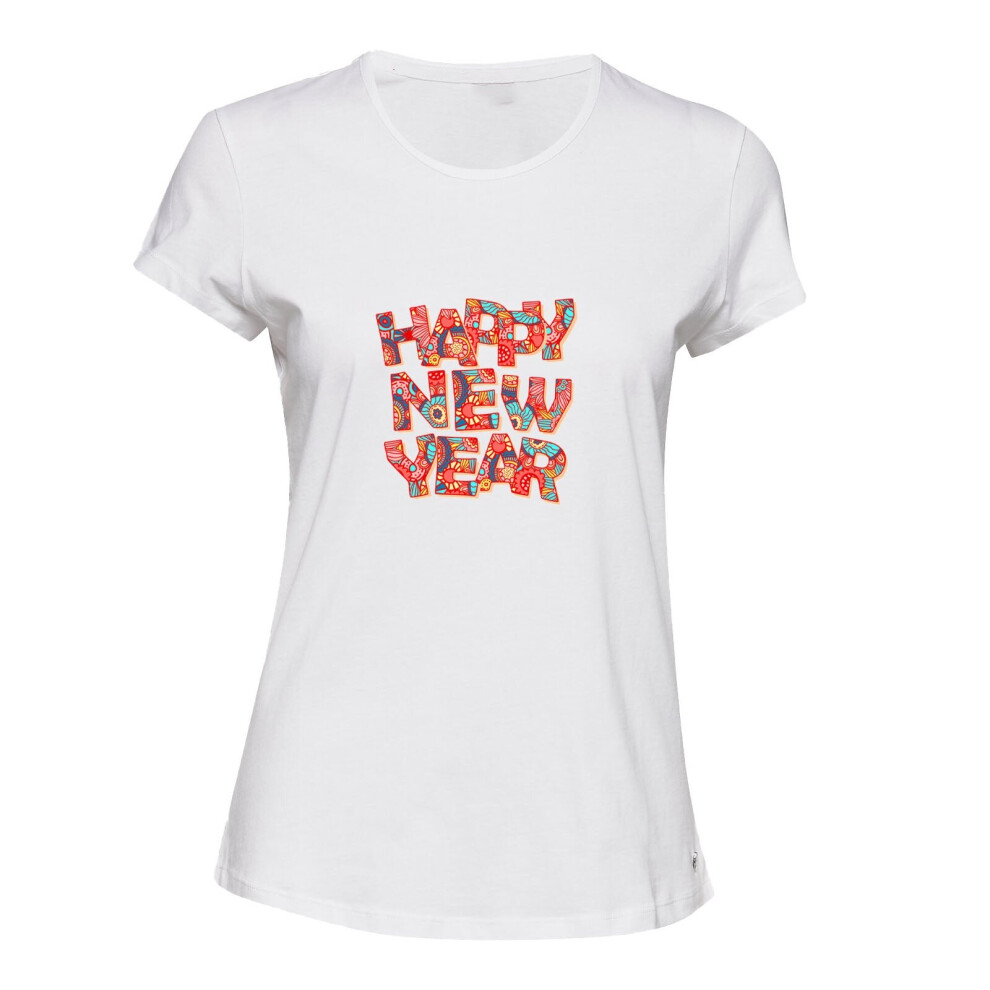 (2XL) Floral Happy Chinese New Year Cute White Female Ladies Women T Shirt Tee Top