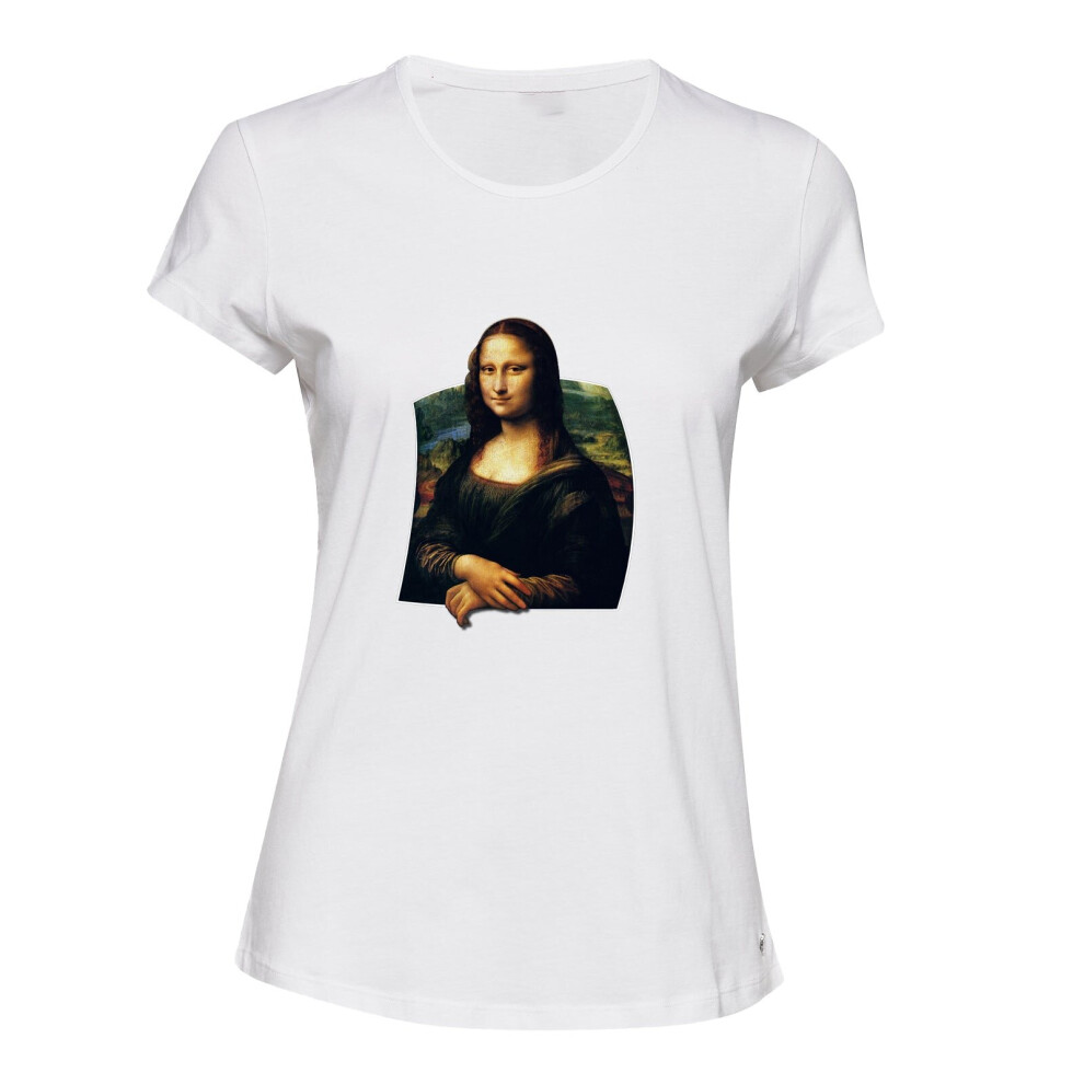 (2XL) Mona Lisa Portrait Painting Leonardo da Vinci White Ladies Women T Shirt Tee Top