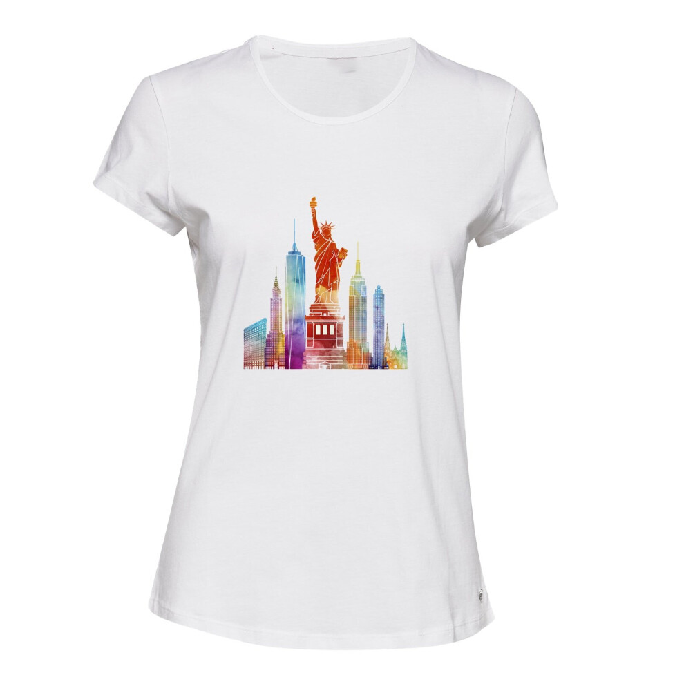 (L) New York City NY NYC Statue of Liberty Printing Ladies Women T Shirt Tee Top