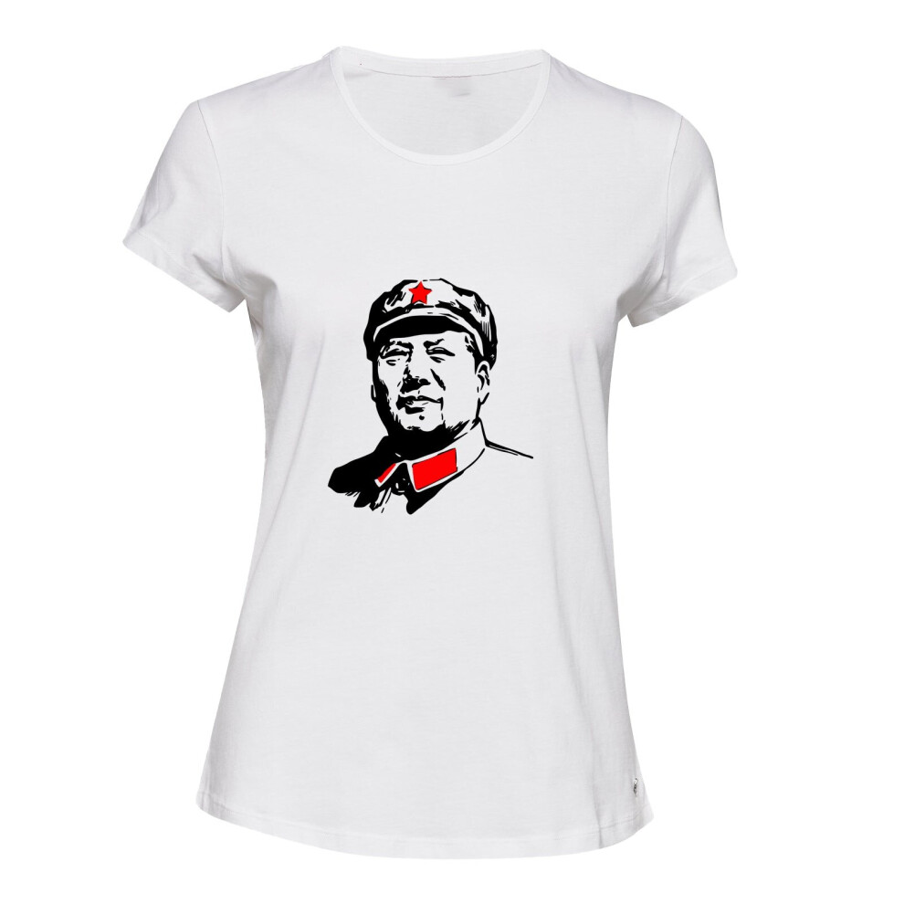 (2XL) Mao Zedong Portrait Chinese Marxist Communism White Ladies Women T Shirt Tee Top