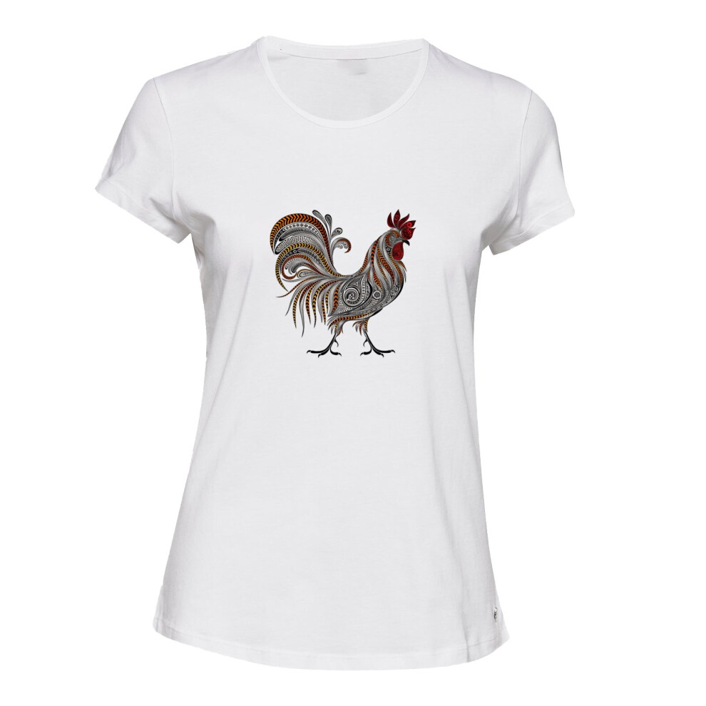 Gildan (M) Rooster Chicken Cock Chinese Zodiac White Female Ladies Women T Shirt Tee Top
