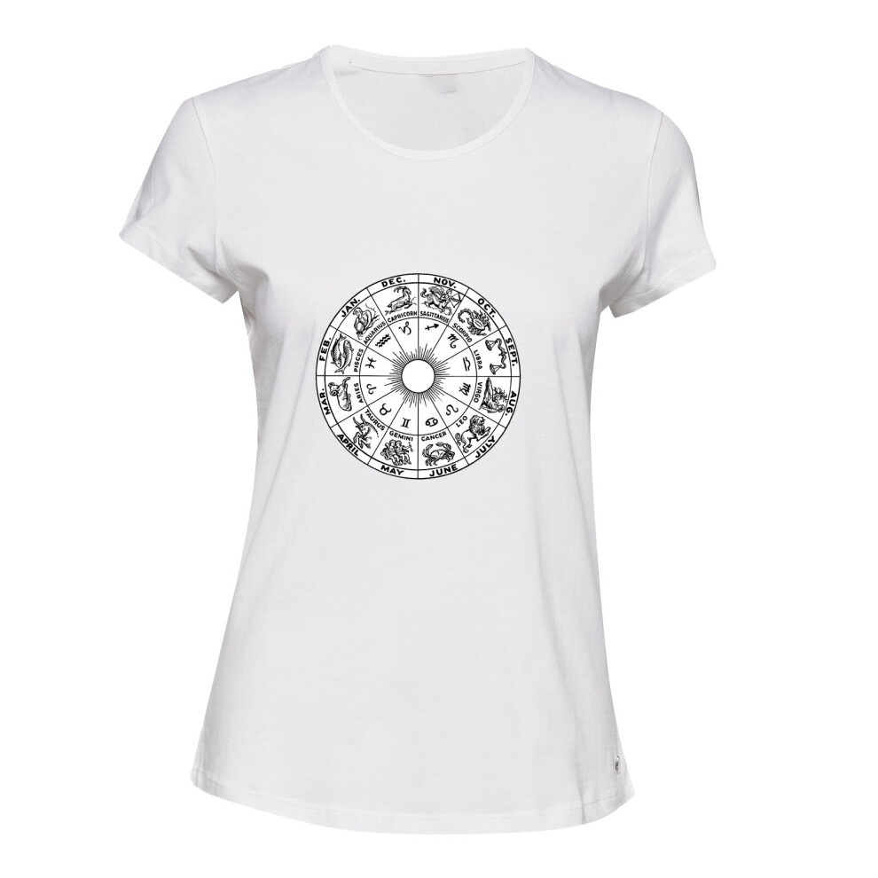 (White, 2XL) Unique Zodiac Horoscope Astrological Symbol Sign Ladies Women T Shirt Tee Top