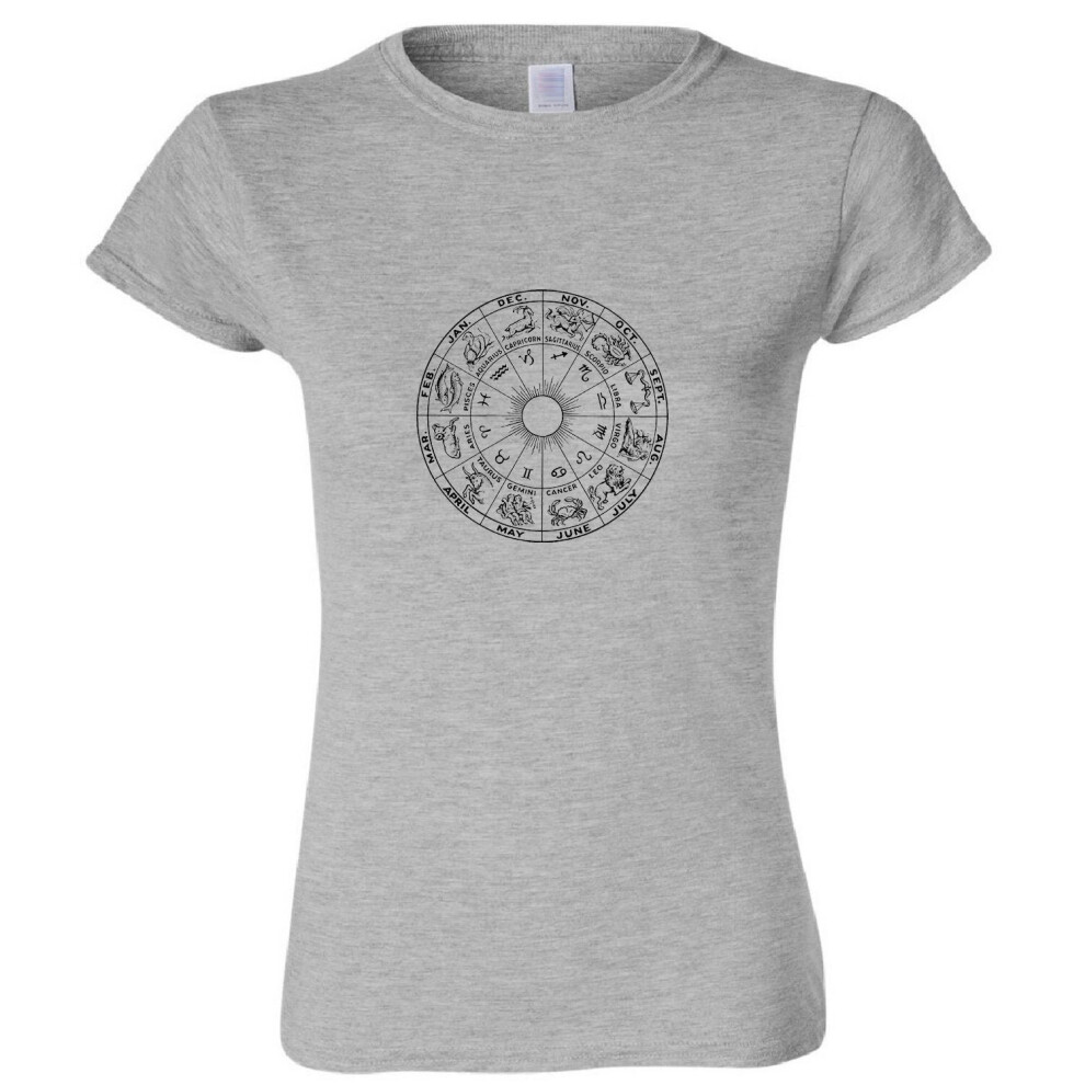 (Sport Grey, 2XL) Unique Zodiac Horoscope Astrological Symbol Sign Ladies Women T Shirt Tee Top