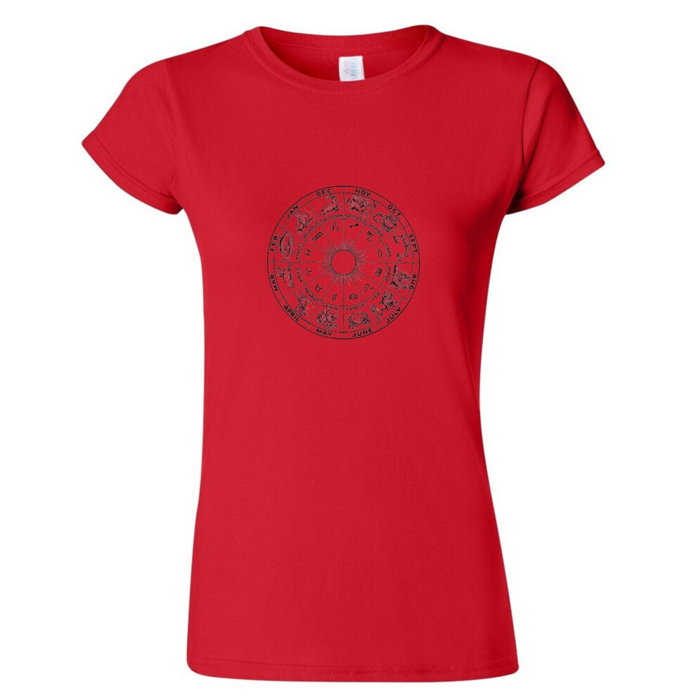 (Red, 2XL) Unique Zodiac Horoscope Astrological Symbol Sign Ladies Women T Shirt Tee Top