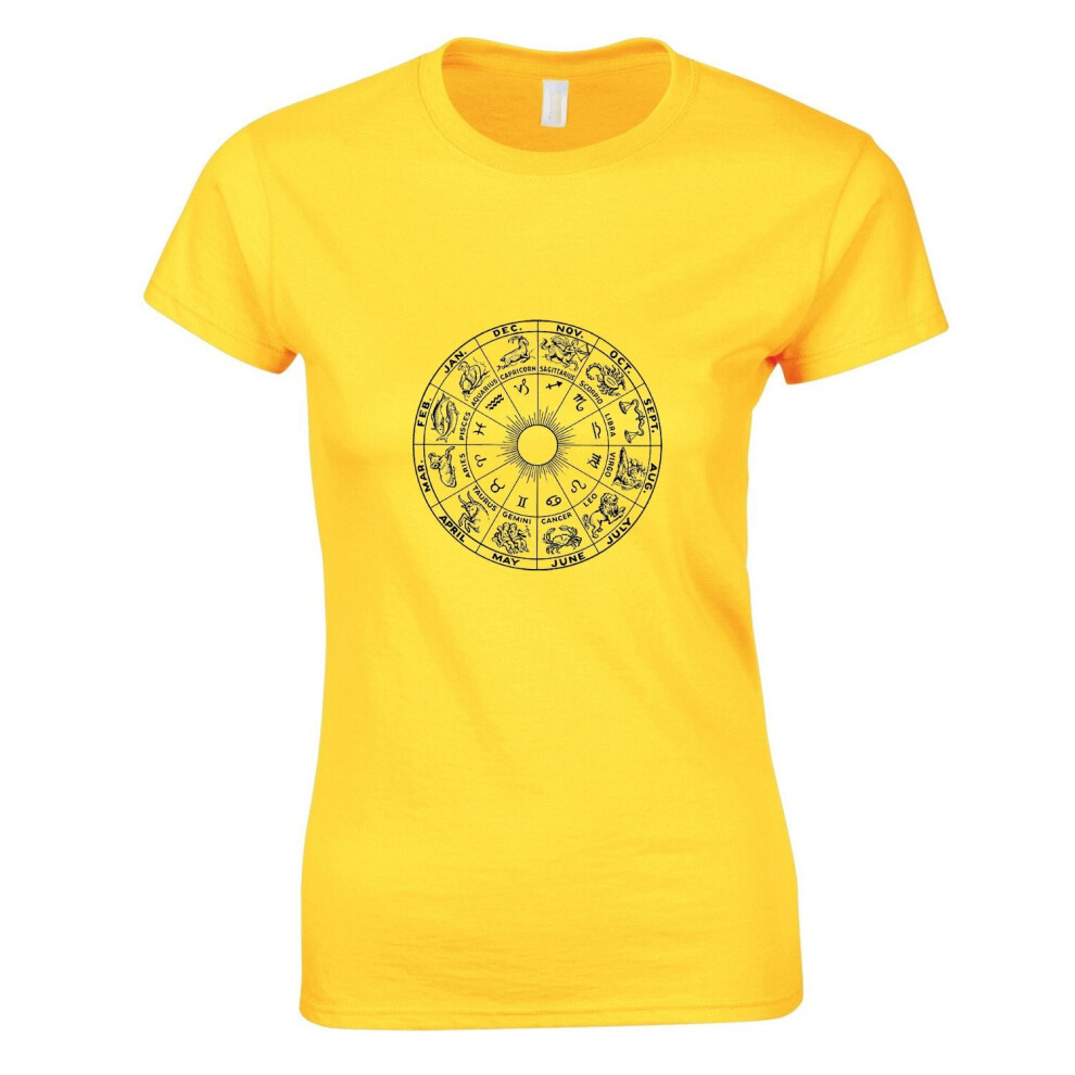 (Yellow, 2XL) Unique Zodiac Horoscope Astrological Symbol Sign Ladies Women T Shirt Tee Top