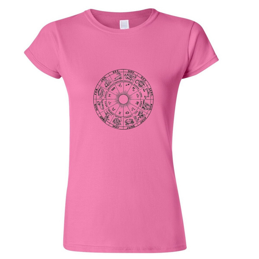 (Pink, XL) Unique Zodiac Horoscope Astrological Symbol Sign Ladies Women T Shirt Tee Top