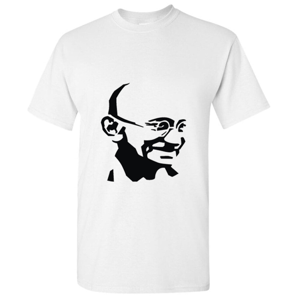 (3XL) Mahatma Gandhi Indian Hero Silhouette White Men T Shirt Tee Top