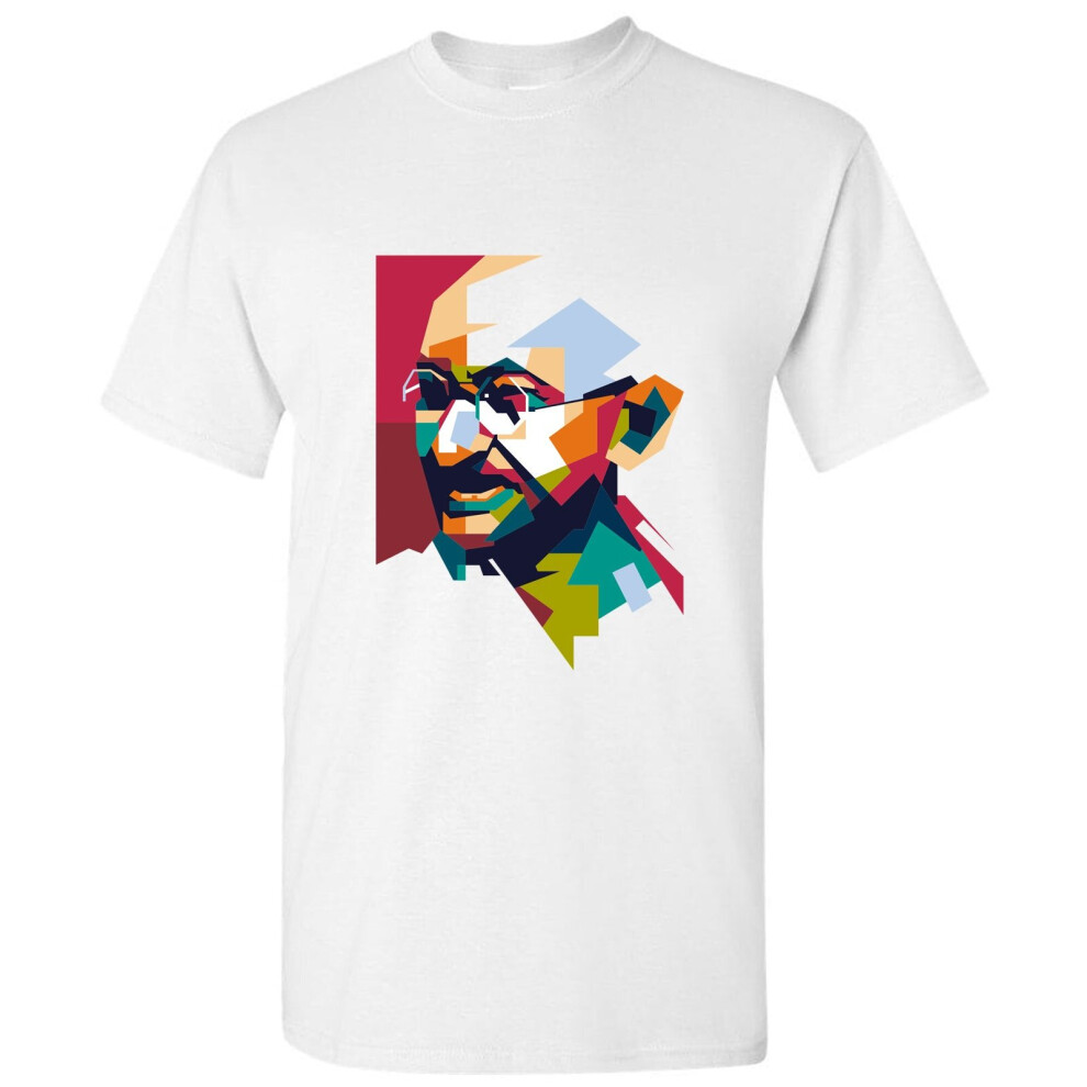 (XL) Mahatma Gandhi Hindi Indian Hero Colourful White Men T Shirt Tee Top