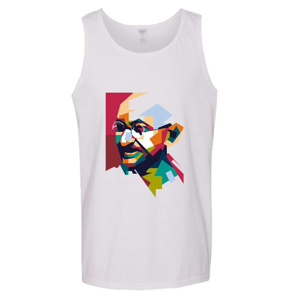 (M) Mahatma Gandhi Hindi Indian Hero White Basic Tank Top Singlet T Shirt Men