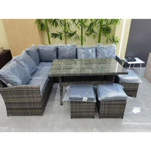 9 Seater Table and Chair Dining Sofa Set - Grey