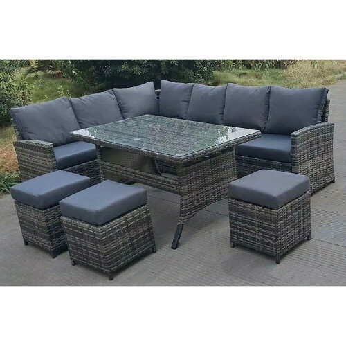 9 Seater Table and Chair Dining Sofa Set - Grey 1