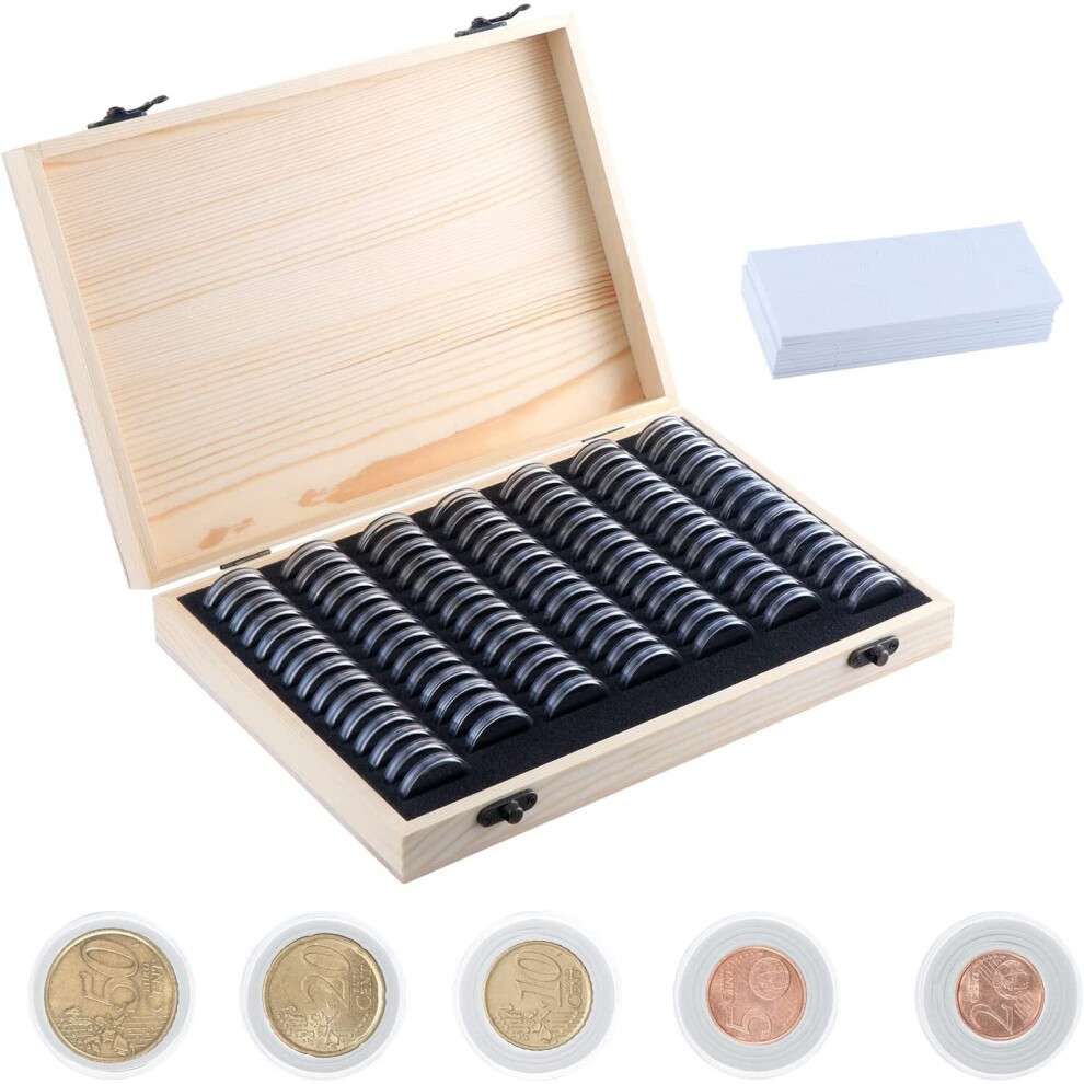 100x Coin Capsules Storage Box Display Case Holder Collect+Wooden Case