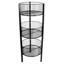 AMKO 3332B 18 in. 3-Tier Round Wire Bin, Black