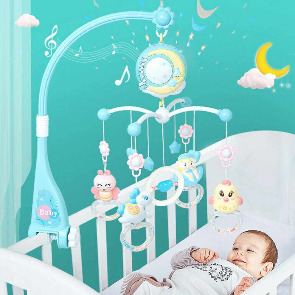 Baby Musical Crib Bed Bell Cot Mobile Stars Dreams Light Nusery