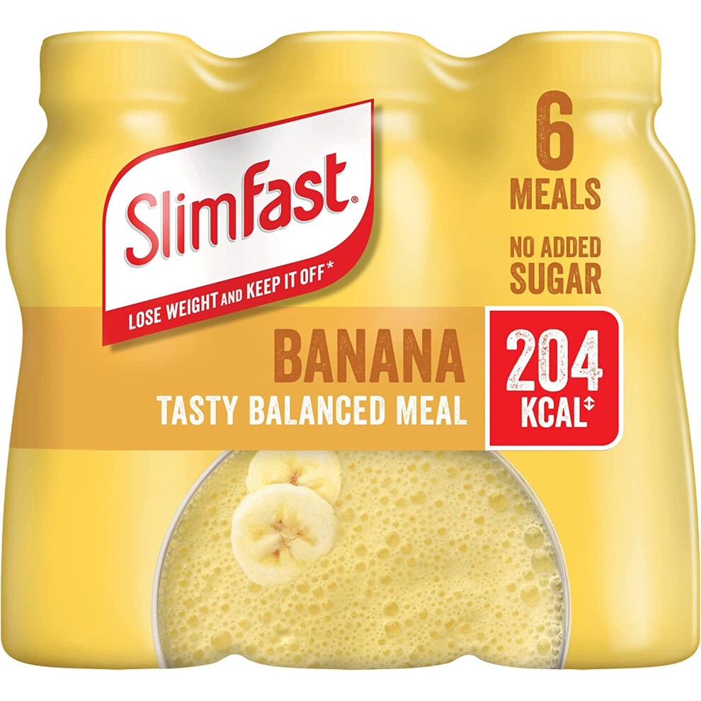 SlimFast Ready To Drink Shake, Tasty, Balanced Shake with Vitamins and Minerals, No Sugar, Banana Flavour, 6 x 325 ml Multipack