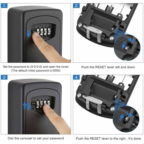 Key Safe Box 4 Digit Wall Mounted Outdoor Black High Security Code 2