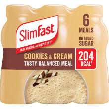 SlimFast Ready To Drink Shake, Tasty, Balanced Shake with Vitamins and Minerals, No Sugar, Cookies and Cream Flavour, 6 x 325 ml Multipack