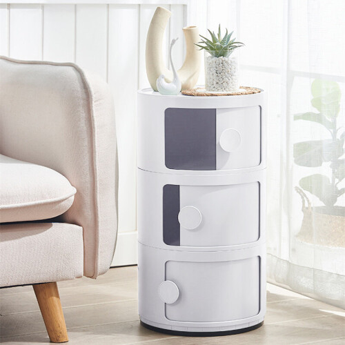 Living And Home (White) 3-Tier Round Drawer Storage Cabinet Organizer