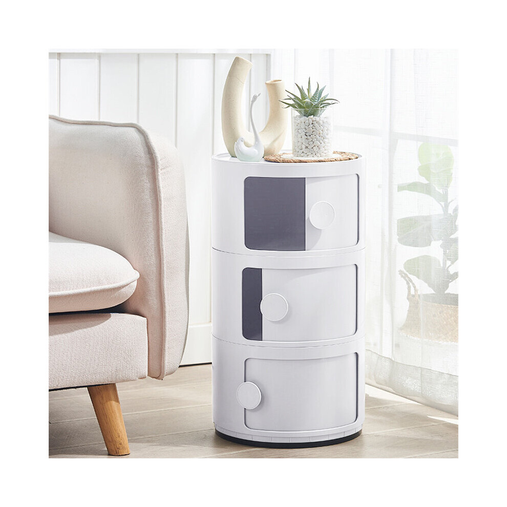 (White) 3-Tier Round Drawer Storage Cabinet Organizer