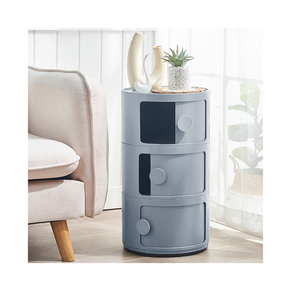 (Grey) 3-Tier Round Drawer Storage Cabinet Organizer