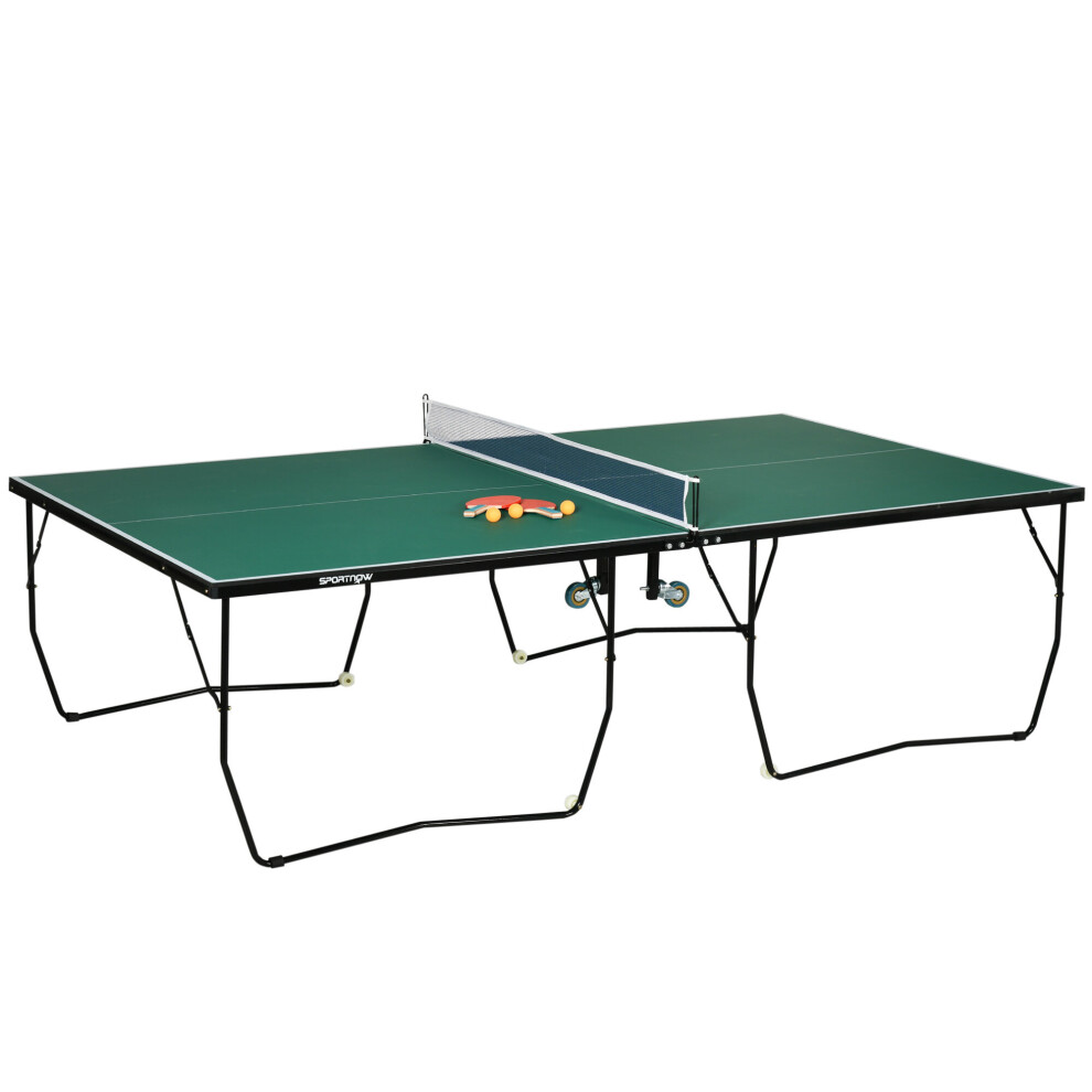SPORTNOW 9FT Folding Table Tennis Table w/ 8 Wheels, for Indoors