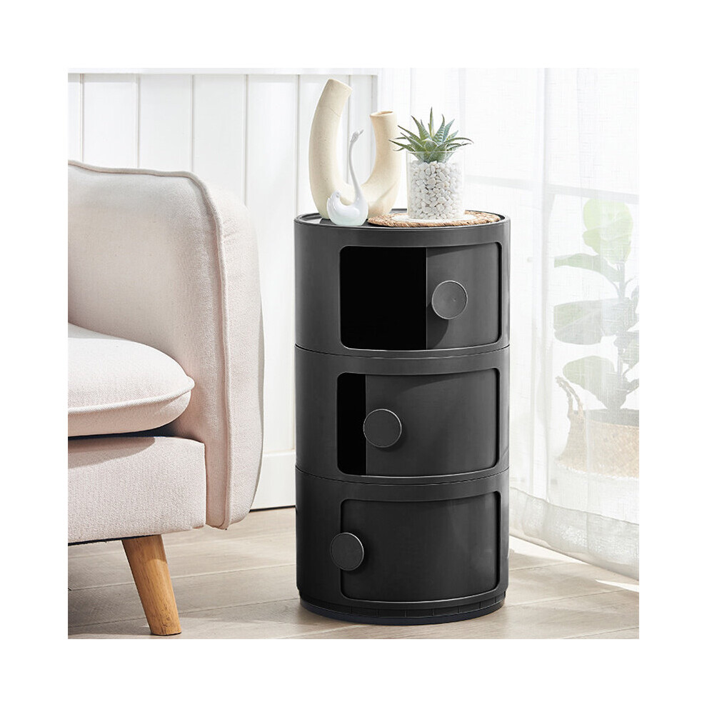 (Black) 3-Tier Round Drawer Storage Cabinet Organizer