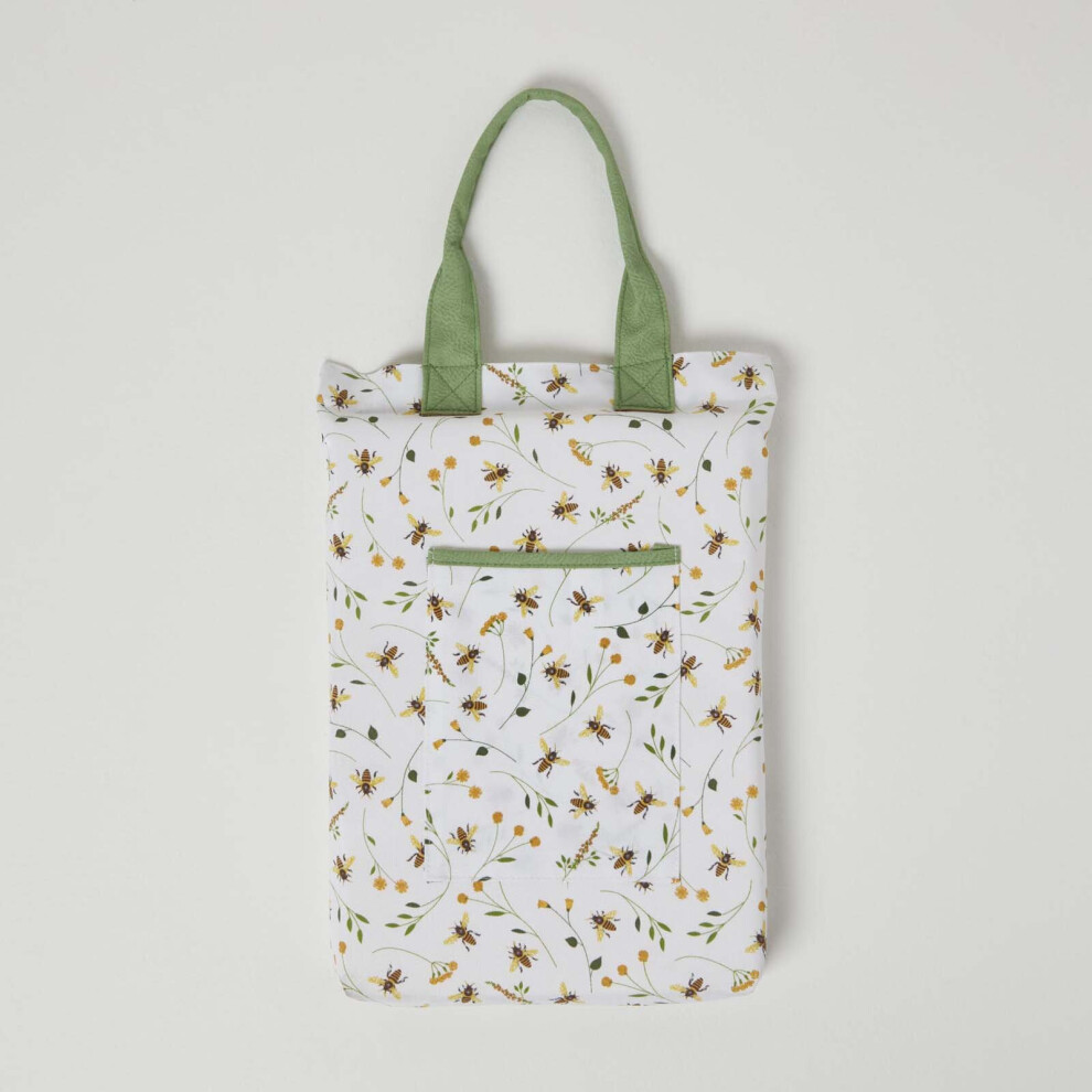 Green and White Kneeling Pad for Garden with Floral Bee Design