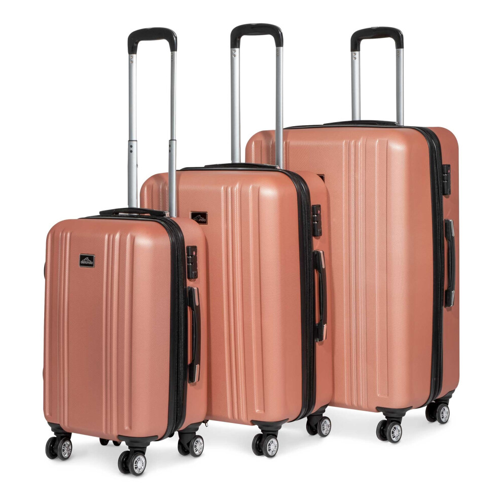 3 Piece Lightweight Luggage Suitcase Trolley Set ABS TSA Lock Rose Gold - DL125